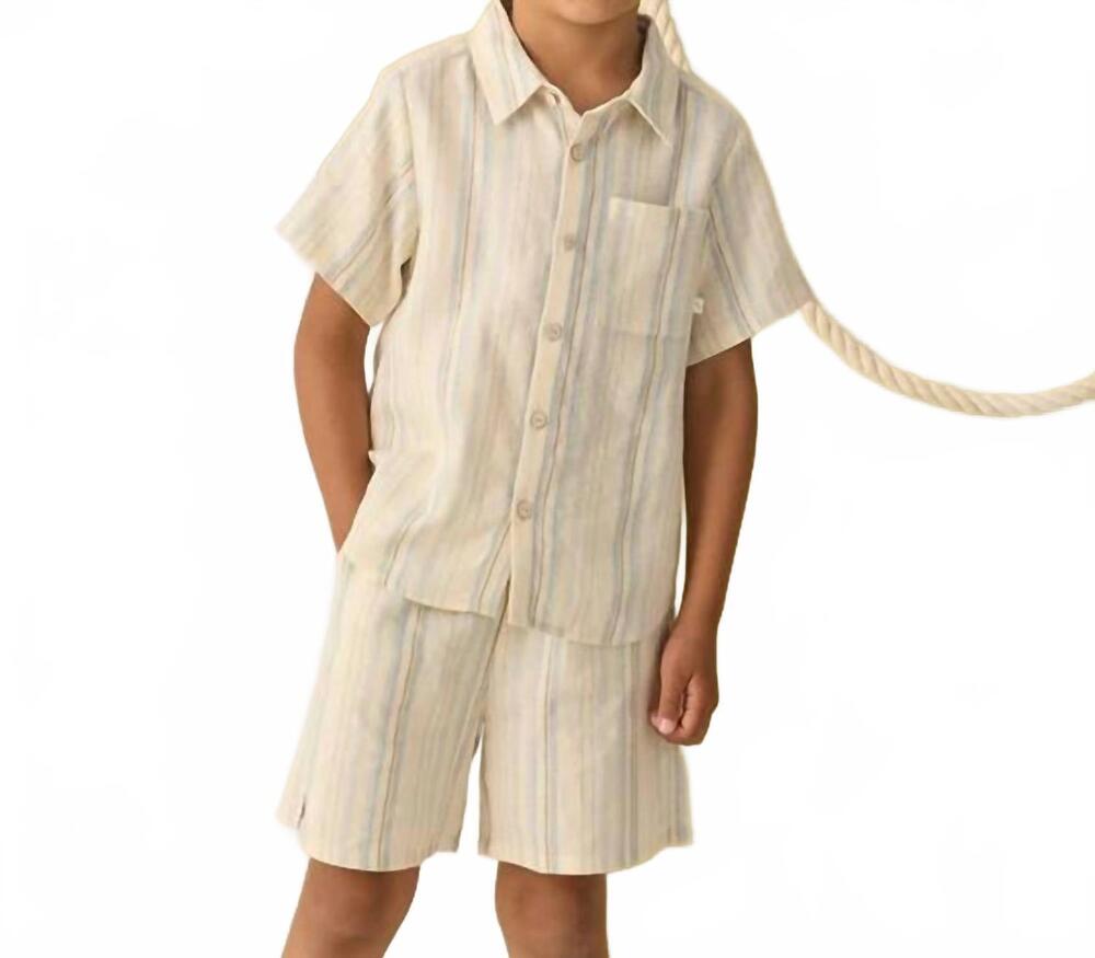 NEW RYLEE + CRU kid's collared short sleeve shirt in sea stripe
